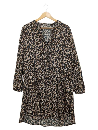 ONLY Damen Blusenkleid Animal-Print Gr. L Beige Schwarz Tunika