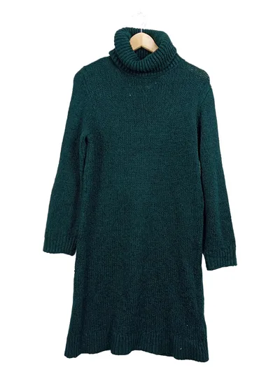 JDY Strickkleid Damen Gr. M Rollkragen Grün Petrol Langarm