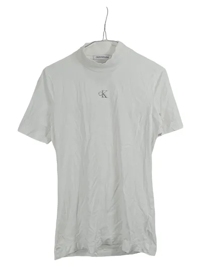 Calvin Klein Jeans Damen T-Shirt Mock Neck CK Logo Weiß Gr. M