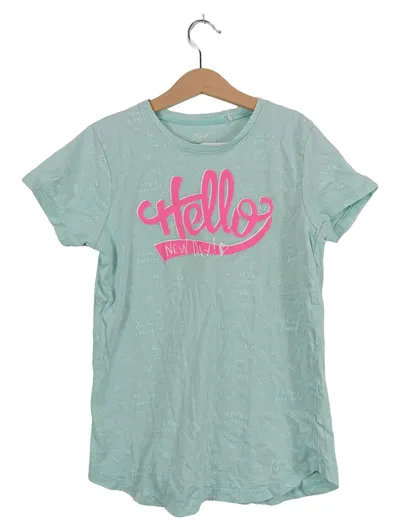 YIGGA T-Shirt Mädchen Schriftzug Kurzarm Türkis Gr. 146 Baumwolle Freizeit
