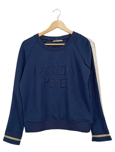 Patrizia Pepe Damen Sweatshirt Gr. 32/XXS Blau Logo Stickerei Gold