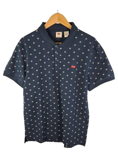 Levi's Herren Poloshirt Gr. M Blau Sonnenmuster Kurzarm Baumwolle