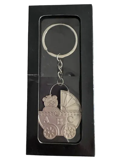 Gilde Schlüsselanhänger Kinderwagen Bär ABC Silber Charmant Kinder Geschenk