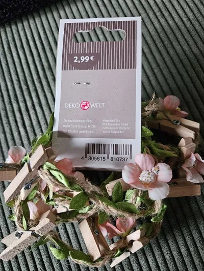 DEKOWELT Girlande mit Wäscheklammern Blumen Rosa Holz 150cm Deko