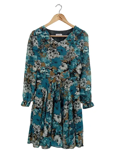 Sunglory Damen Freizeitkleid Blumenmuster V-Ausschnitt Mehrfarbig Gr. 38;M