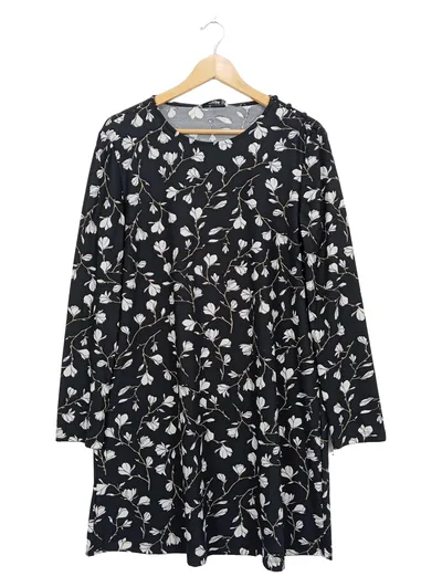 Mango Damen Sommerkleid Blumenmuster Schwarz Weiß Gr. L 42 Langarm