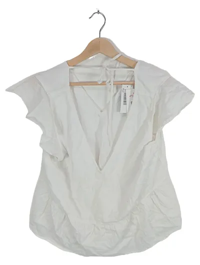 Abercrombie & Fitch Damen Bluse Gr. L Weiß Rüschen Baumwolle