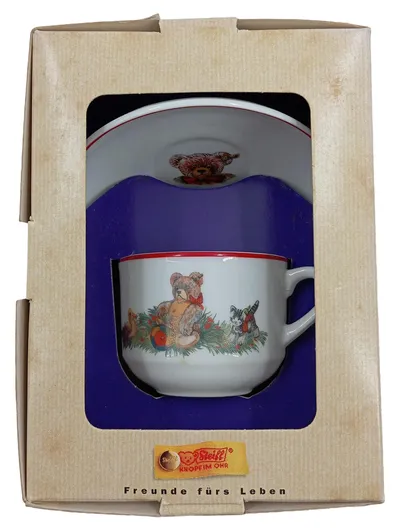 Steiff Kindergeschirr Set Tasse Untertasse Teddybär Porzellan OVP