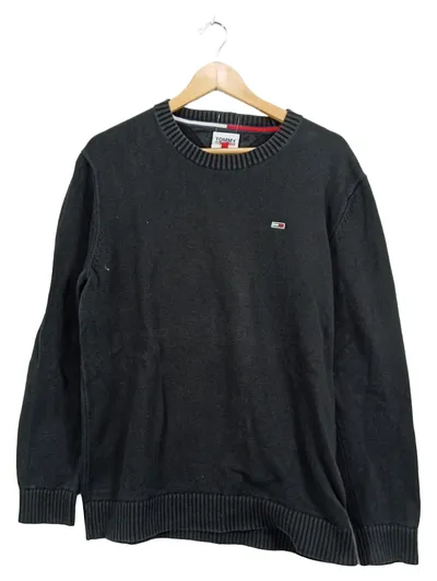 Tommy Jeans Herren Pullover Schwarz Gr. L Baumwolle Strickpullover Casual
