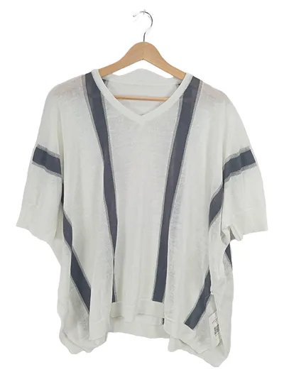 Peserico Damen Pullover Weiß Gestreift Viskose Oversized Kurzarm Gr. 32