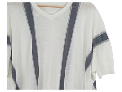 Peserico Damen Pullover Weiß Gestreift Viskose Oversized Kurzarm Gr. 32