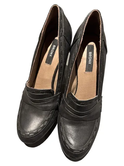 Bronx Damen Pumps Gr. 37 Schwarz Elegant Leder Slip-On Absatz 10.5cm