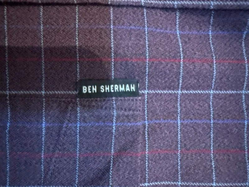 Ben Sherman Hemd Herren M Kariert Lila Button-Down Langarm Baumwolle 3