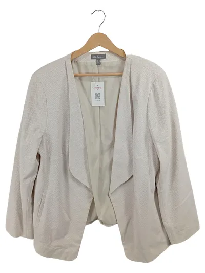 Ulla Popken Blazer Beige Gr. 48 Elegant Strukturmuster Asymmetrisch