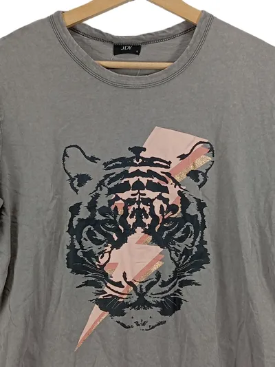 JDY Damen T-Shirt Tiger Blitz Print Grau Gr. S Casual Baumwolle