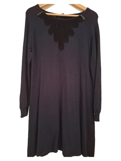 Kookai Damen Strickkleid Gr. 38 Blau Langarm Casual Freizeitkleid