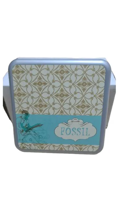 Fossil Uhrenbox Blechdose Vintage Design Türkis Gold 14x14 cm