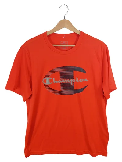Champion Herren Sport T-Shirt Orange Logo-Print Gr. L Polyester