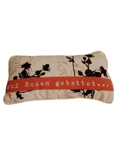 RÖDER Dekokissen Baumwolle Mehrfarbig Blumen Schriftzug Modern 34x14cm