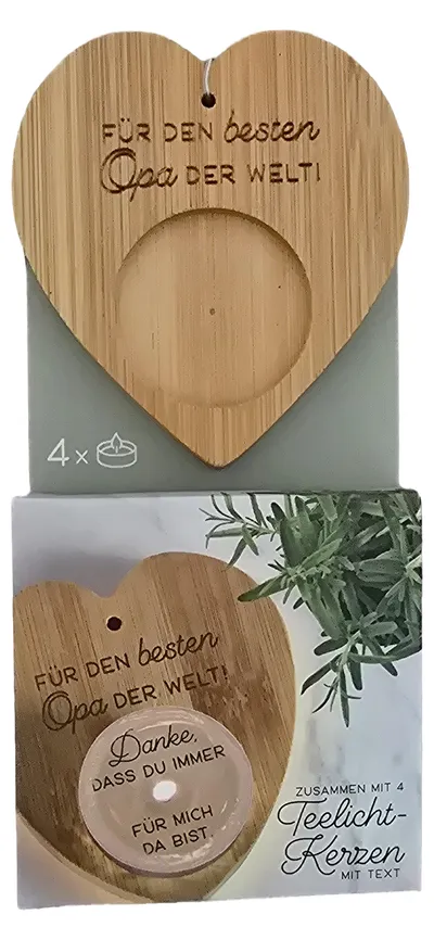 Formano Teelichthalter Herz Braun Holz 'Für den besten Opa der Welt!'