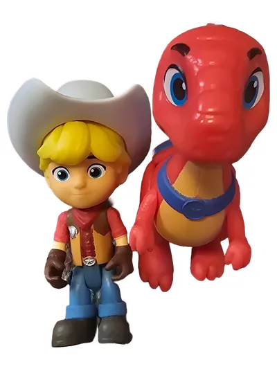 Jazwares Spielfigur Cowboy Junge & Roter Dinosaurier 9cm Set Spielzeug