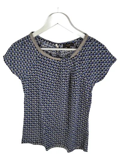 Maison 123 Paris Damen Bluse Gr. 36/S Blau Fächermuster Glitzerkragen