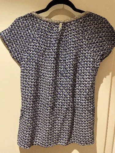 Maison 123 Paris Damen Bluse Gr. 36/S Blau Fächermuster Glitzerkragen
