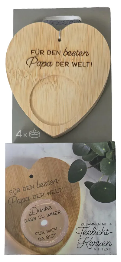 Formano Teelichthalter Herz Papa Holz Beige Charmant Geschenk