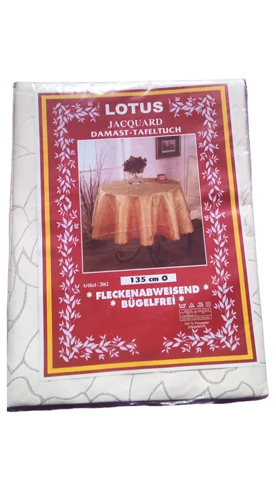 Lotus Tischdecke Jacquard Damast rund Beige 135cm Polyester Fleckabweisend