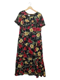 BASLER Damen Sommerkleid Gr. 42/XL Blumenmuster Schwarz Rot Gelb Maxikleid 1