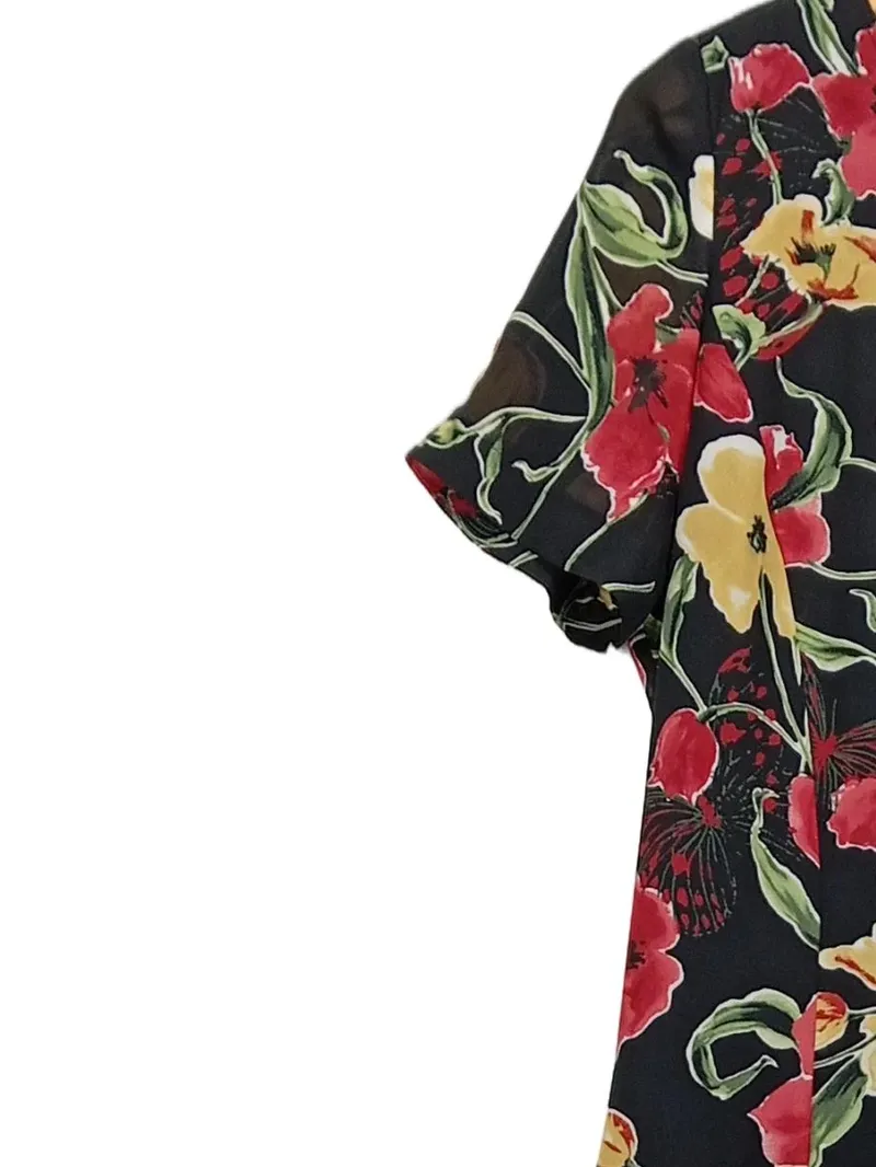 BASLER Damen Sommerkleid Gr. 42/XL Blumenmuster Schwarz Rot Gelb Maxikleid 3