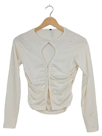 ASYOU Damen Langarm Top Gr. 40/L Beige Cut-Out Raffung Shirt