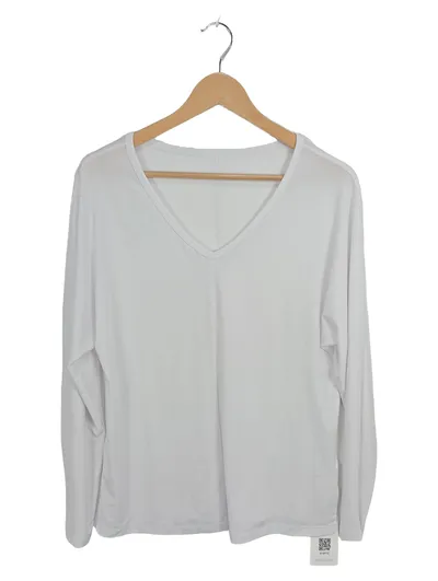 Fabletics Damen Sport Shirt Langarm V-Ausschnitt Weiß Gr. L
