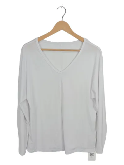 Fabletics Damen Sport Shirt Langarm V-Ausschnitt Weiß Gr. L