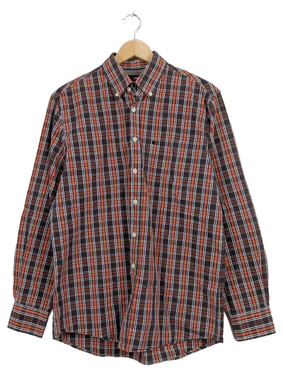 Herren Freizeithemd Kariert Langarm Braun Orange Gr. M Button-Down