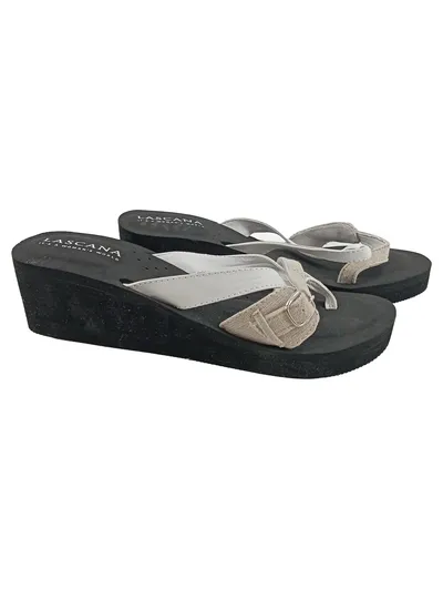 LASCANA Damen Zehentrenner Sandalen Gr. 38 Mehrfarbig Keilabsatz Casual
