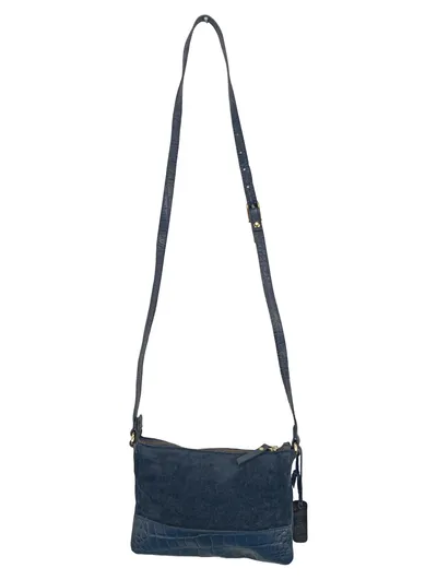 5th Avenue Damen Umhängetasche Blau Echtleder Wildleder Kroko-Prägung