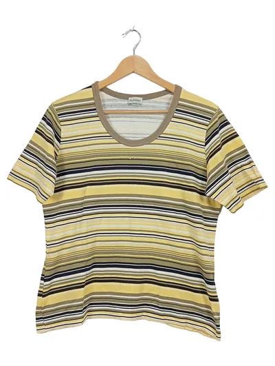 RABE Damen T-Shirt Gr. 42/XL Gestreift Gelb Baumwolle Kurzarm