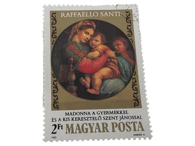 MAGYAR POSTA Briefmarke Madonna mit Kind Raffaello Santi Mehrfarbig 1983