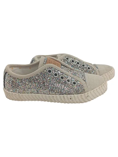 Next Mädchen Sneaker Low Glitzer Silber Gr. 26,5 Slip-On Schuhe