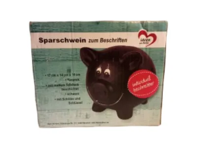 Ideen mit Herz Sparschwein Keramik schwarz beschreibbar 17x14 cm