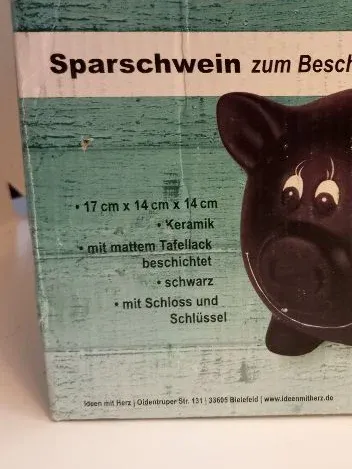 Ideen mit Herz Sparschwein Keramik schwarz beschreibbar 17x14 cm