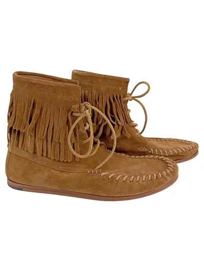 Saint Laurent Herren Stiefelette 42 Braun Bohemian Fransen Mokassin