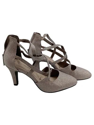 Tamaris Damen Pumps Silber Glitzer Absatz 9cm Festlich Gr. 36