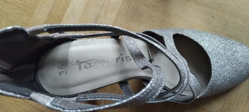 Tamaris Damen Pumps Silber Glitzer Absatz 9cm Festlich Gr. 36 2