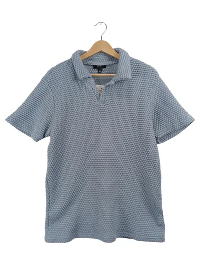 Smog Herren Poloshirt Blau Strukturmuster Kurzarm Gr. 38 M Casual