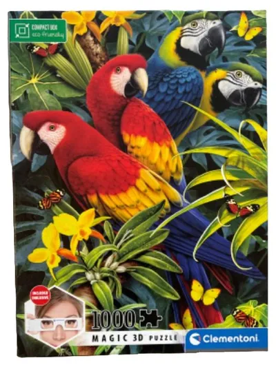 Clementoni Magic 3D Puzzle Papageien 1000 Teile Natur Tiere mit 3D Brille