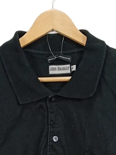 John Bradley Herren Poloshirt Klassisch Kurzarm Uni Baumwolle Schwarz XL