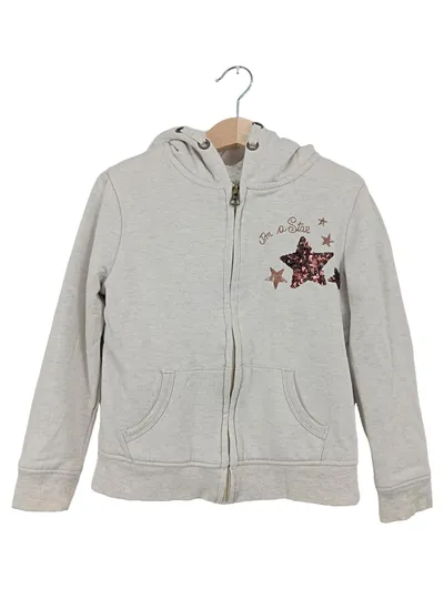 POCO PIANO Sweatjacke Mädchen Gr. 126/128 Grau Kapuze Pailletten Sterne