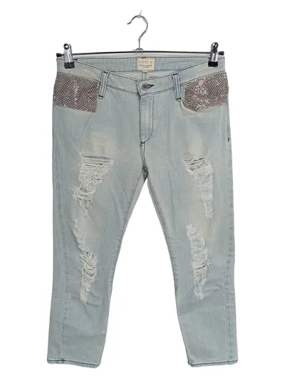 MET Damen Destroyed Jeans W29 Strass Glitzer Hellblau Italy Glamour